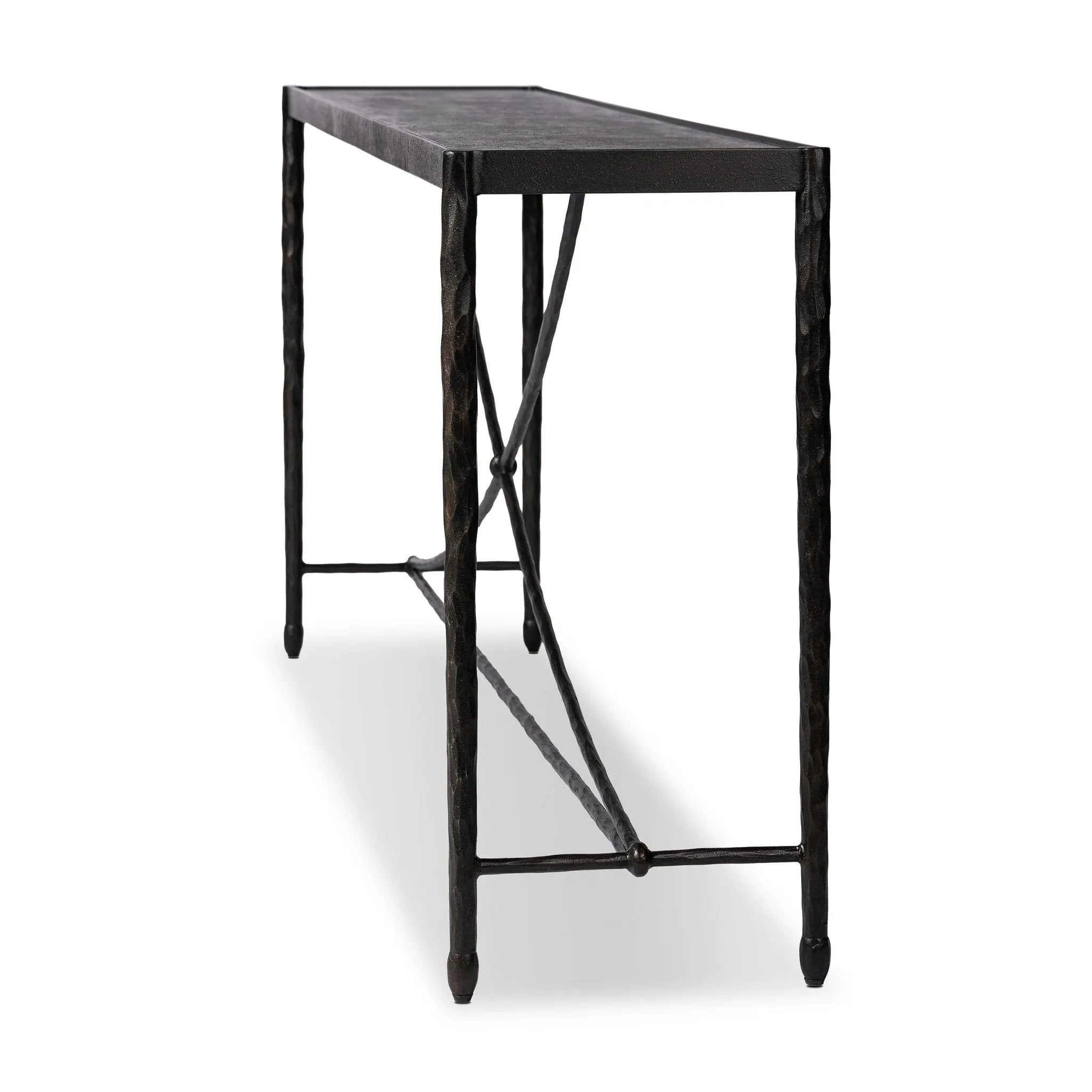 Channel Art Deco with a curved stretcher base of bronzed hammered iron. Style in the entryway, media room or any space that needs extra storage or display.As fans of luxe design at Amethyst, we love the optimistic inspired Jade Console Table. This item pairs well with other brands such as Verellen and is perfect for eclectic homes Amethyst Home provides interior design, new home construction design consulting, vintage area rugs, and lighting in the Dallas metro area.