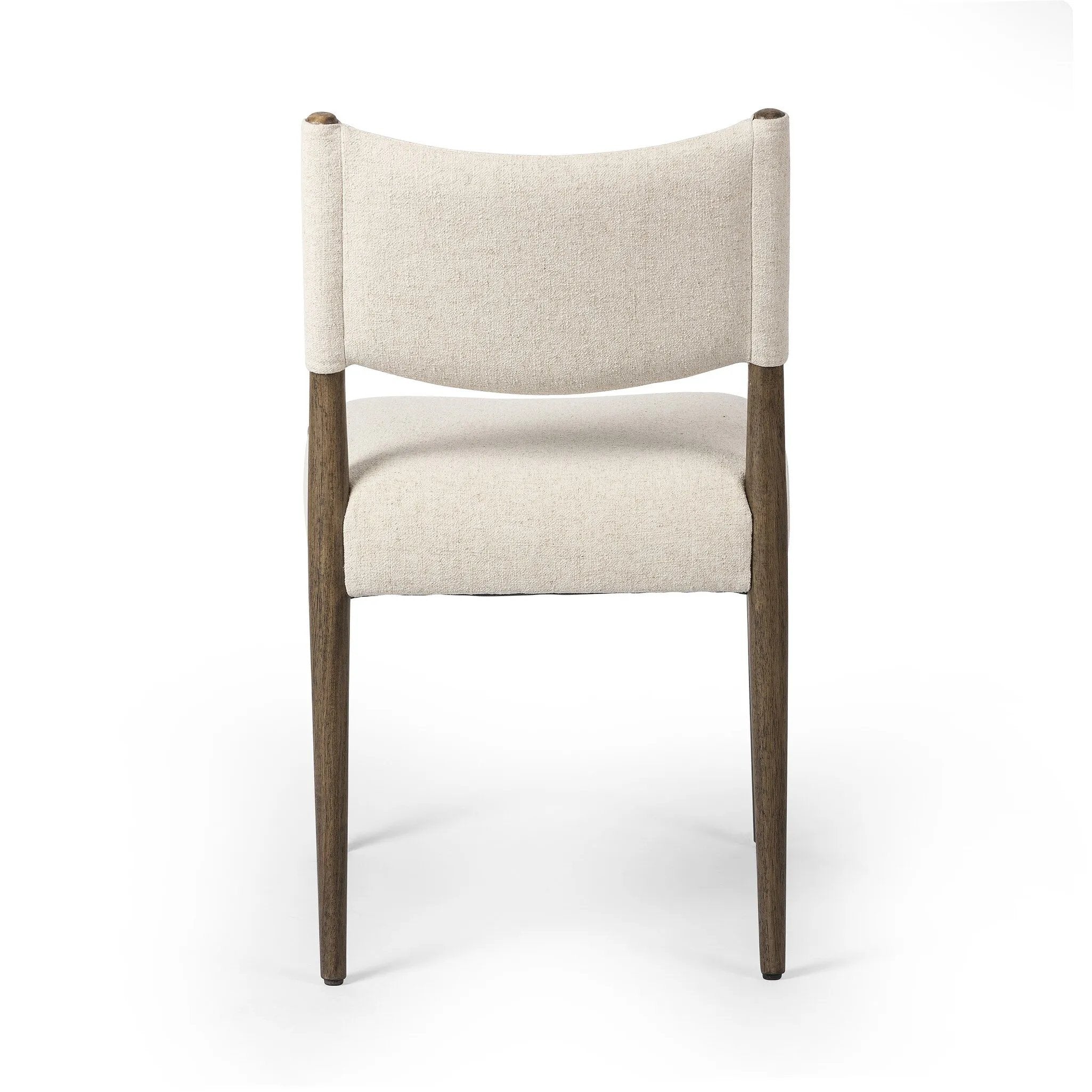 A midcentury-inspired piece, updated for modern times. A supportive back and seat cushion are upholstered in high-performance fabric, with a walnut-finished frame for a contrast of color. Steam regularly to keep fabric looking crisp. Amethyst Home provides interior design, new home construction design consulting, vintage area rugs, and lighting in the Washington metro area.