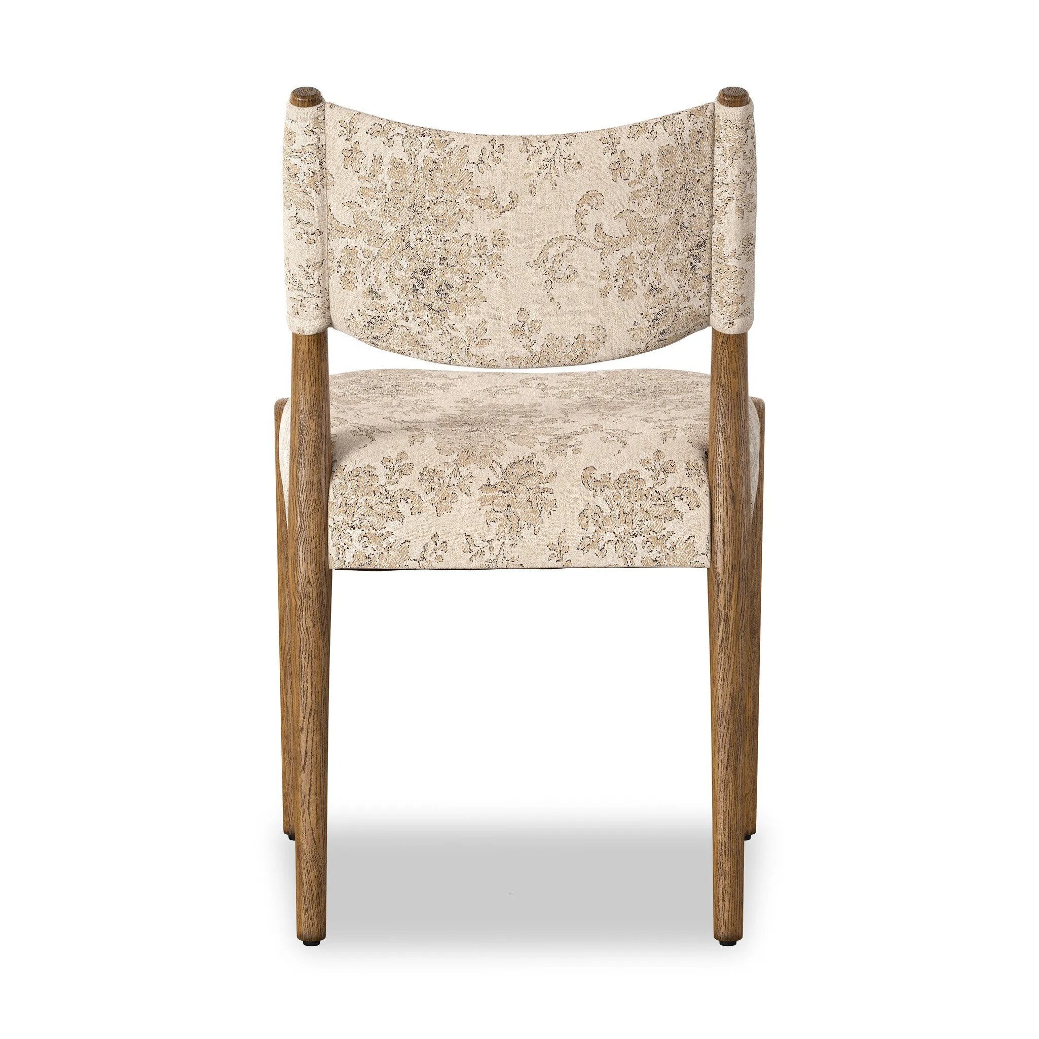 A midcentury-inspired piece brought to modern times. A supportive, sling-style back and seat cushion are upholstered in a soft, velvety fabric, with toasted oak armless framing Amethyst Home provides interior design, new home construction design consulting, vintage area rugs, and lighting in the Des Moines metro area.