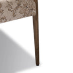 A midcentury-inspired piece brought to modern times. A supportive, sling-style back and seat cushion are upholstered in a soft, velvety fabric, with toasted oak armless framing Amethyst Home provides interior design, new home construction design consulting, vintage area rugs, and lighting in the Los Angeles metro area.