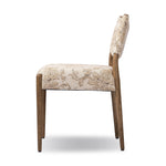 A midcentury-inspired piece brought to modern times. A supportive, sling-style back and seat cushion are upholstered in a soft, velvety fabric, with toasted oak armless framing Amethyst Home provides interior design, new home construction design consulting, vintage area rugs, and lighting in the Omaha metro area.