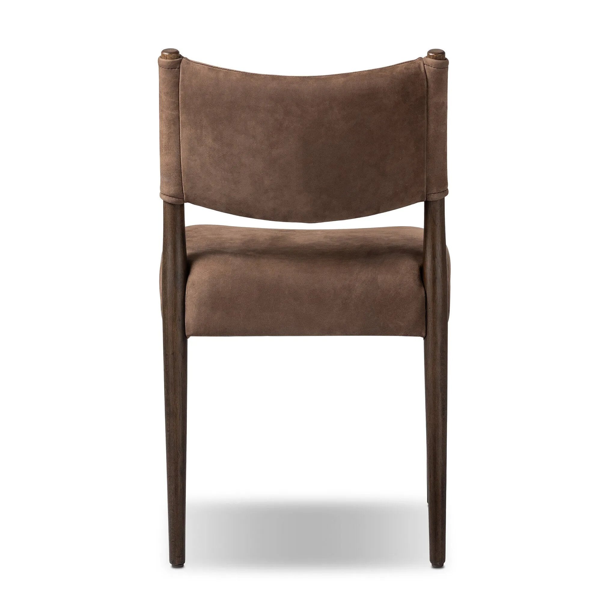 A midcentury-inspired piece brought to modern times. A supportive, sling-style back and seat cushion are upholstered in a soft, velvety fabric, with toasted oak armless framing Amethyst Home provides interior design, new home construction design consulting, vintage area rugs, and lighting in the Seattle metro area.