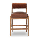 Featuring Jazelle Altair Sienna Counter Stool by Four Hands at Amethyst Home. The classic counter stool gets a playful update with a bolstered cylinder seat back. Made from top-grain leather and warm-finished oak to elevate your bar, kitchen or dining space. Overall Dimensions: 22.25"w x 25.75"d x 36.50"h. Amethyst Home provides interior design, new home construction design consulting, vintage area rugs, and lighting in the Seattle metro area.