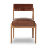 Featuring Jazelle Altair Sienna Dining Chair by Four Hands at Amethyst Home. The armless dining chair gets a playful update with a bolstered cylinder seat back. Made from top-grain leather and warm-finished oak to elevate your bar, kitchen or dining space. Overall Dimensions: 22.25"w x 25.75"d x 32.25"h. Amethyst Home provides interior design, new home construction design consulting, vintage area rugs, and lighting in the Scottsdale metro area.
