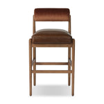 The classic counter stool gets a playful update with a bolstered cylinder seat back. Made from top-grain leather, velvet-like upholstery and warm-finished oak to elevate your bar, kitchen or dining space Amethyst Home provides interior design, new home construction design consulting, vintage area rugs, and lighting in the Dallas metro area.