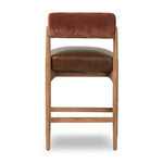 The classic counter stool gets a playful update with a bolstered cylinder seat back. Made from top-grain leather, velvet-like upholstery and warm-finished oak to elevate your bar, kitchen or dining space Amethyst Home provides interior design, new home construction design consulting, vintage area rugs, and lighting in the Tampa metro area.