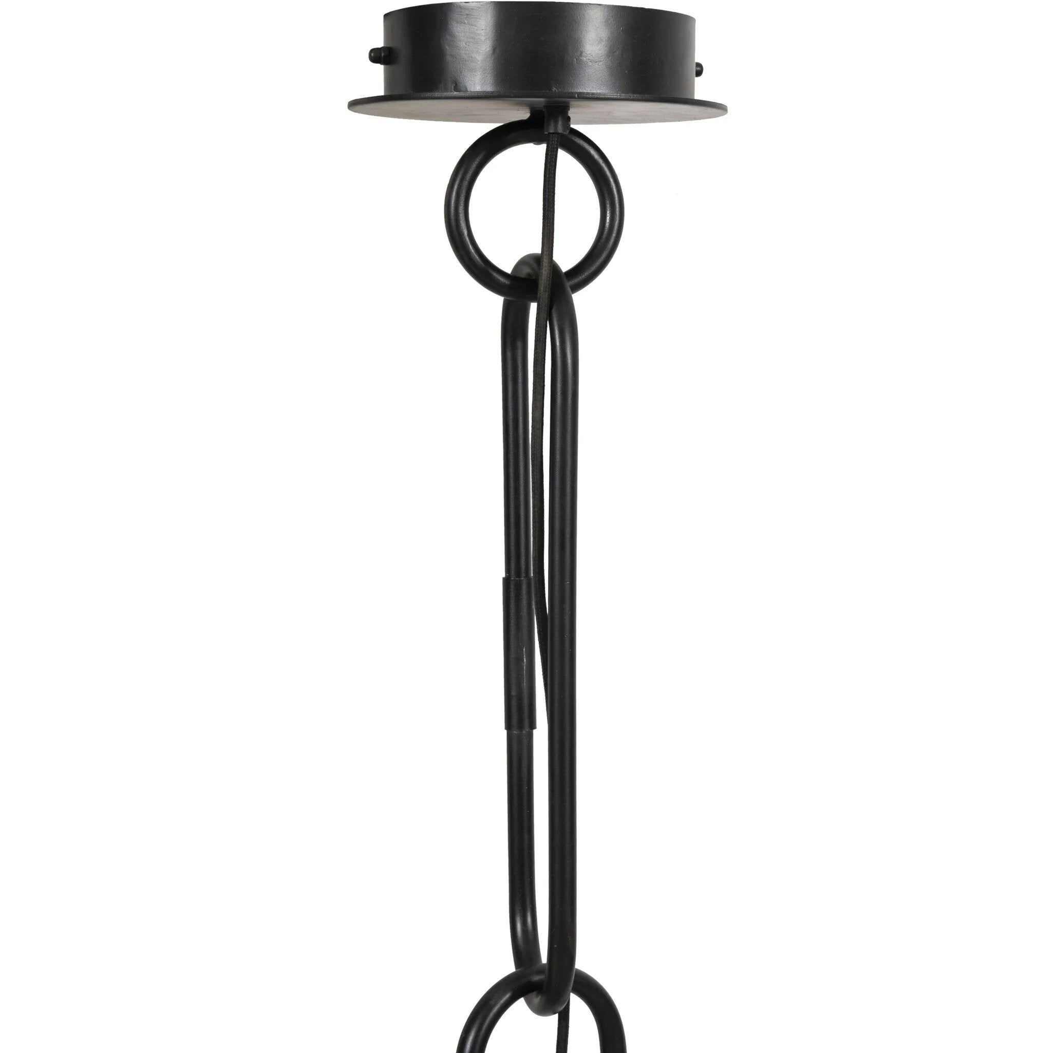 An oversized dome with a speckled glossy finish hangs from overscale chain links for impact. Links are removable to adjust the length Amethyst Home provides interior design, new home construction design consulting, vintage area rugs, and lighting in the Des Moines metro area.