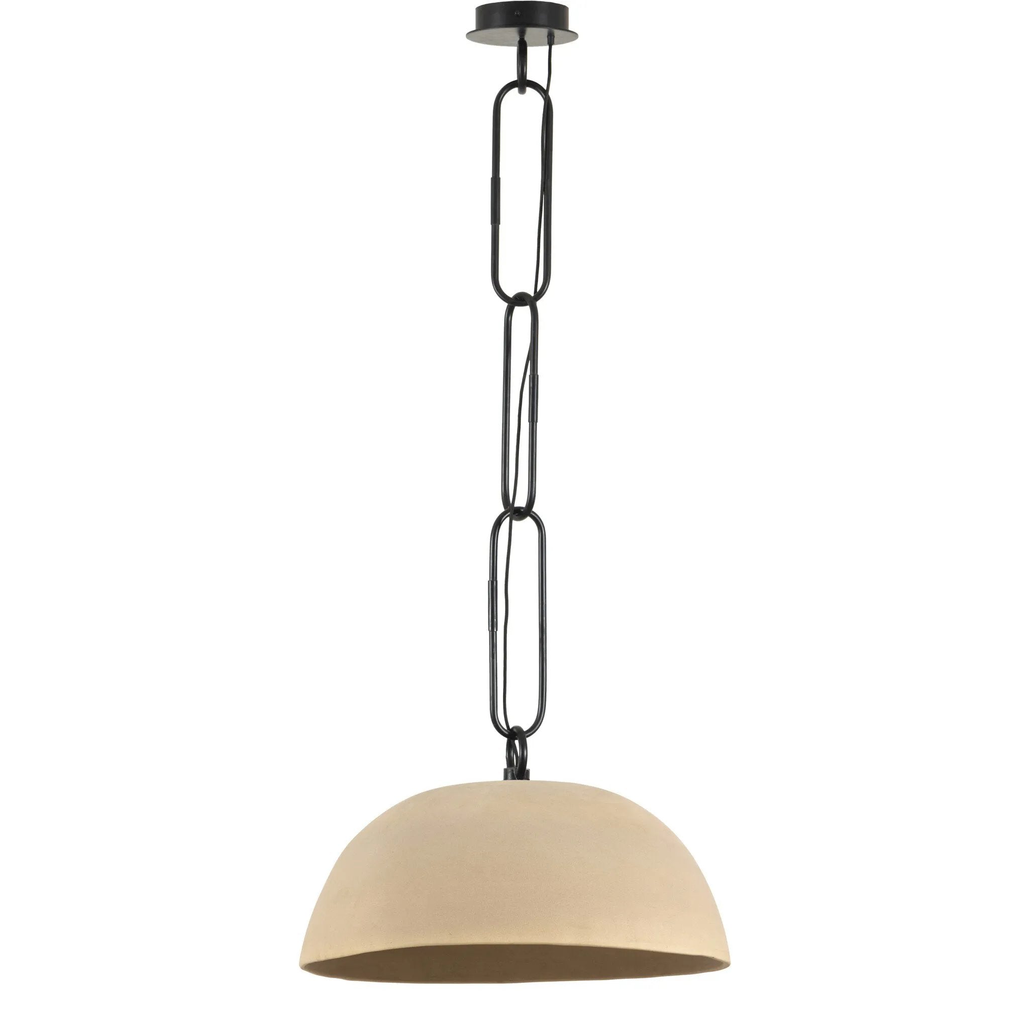 An oversized dome with a speckled glossy finish hangs from overscale chain links for impact. Links are removable to adjust the length Amethyst Home provides interior design, new home construction design consulting, vintage area rugs, and lighting in the Washington metro area.