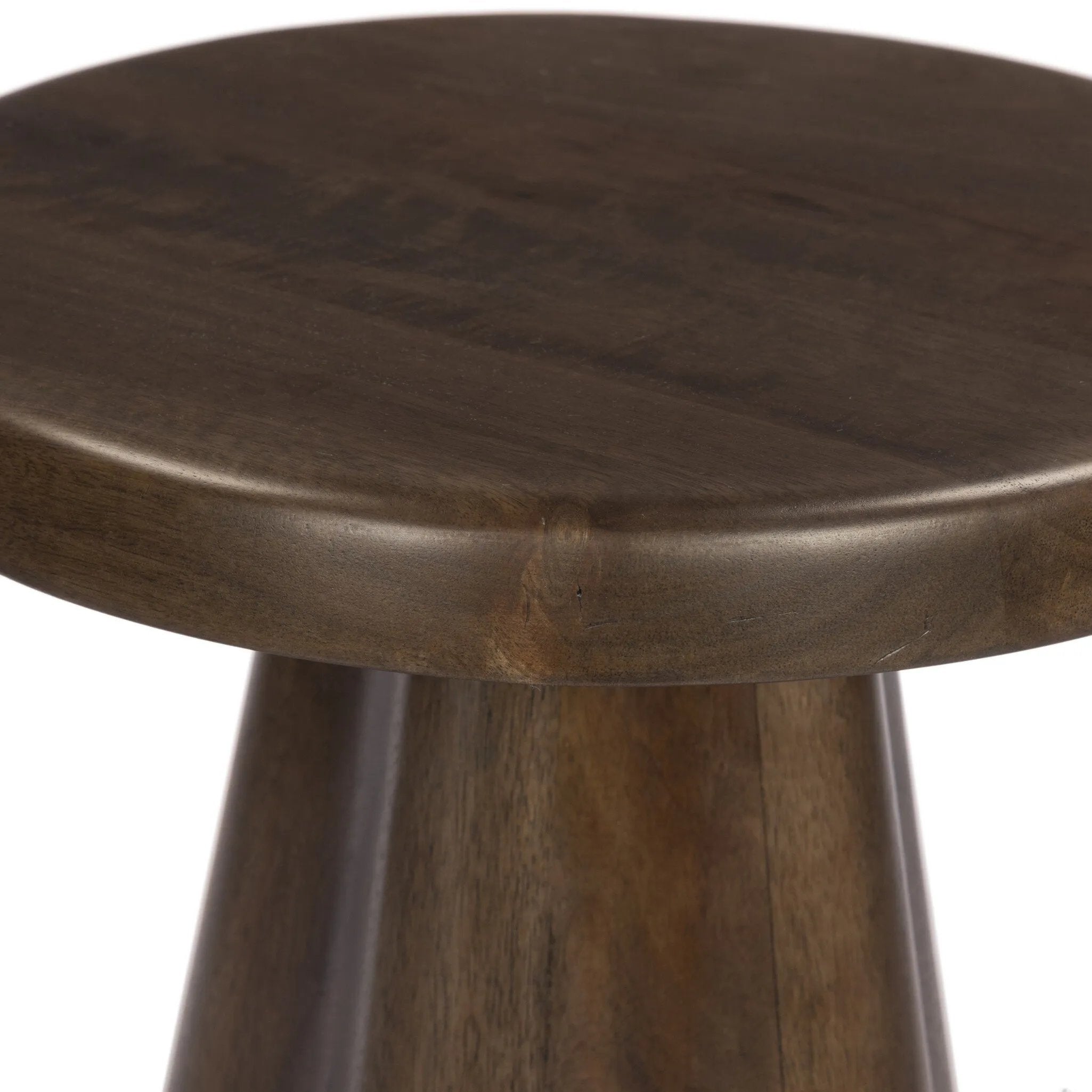 Add an extra surface anywhere with a solid mango end table with a playful clover shape Amethyst Home provides interior design, new home construction design consulting, vintage area rugs, and lighting in the Laguna Beach metro area.