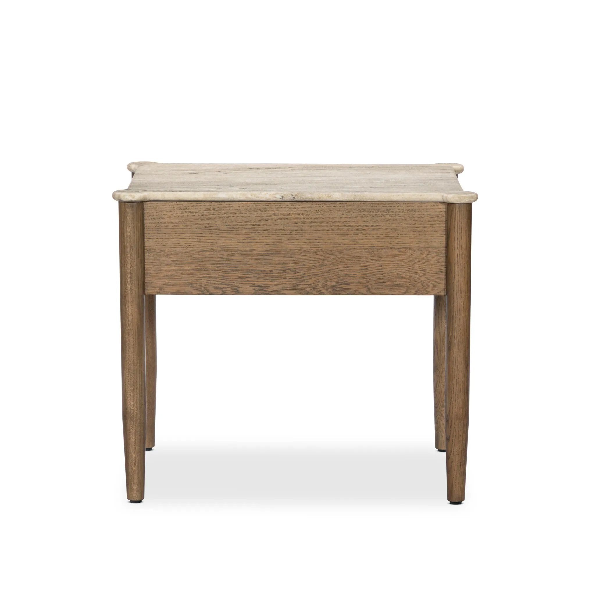 Bring storage to the bedside. Off-white marble pairs with light brown oak for a warm, minimalist look. This traditional-spirited nightstand's bullnose edges and rounded corners balance out the piece’s rectangular case.As lovers of natural design at Amethyst, we love the designer inspired Joah Nightstand - Antique White Marble. Amethyst Home provides interior design, new home construction design consulting, vintage area rugs, and lighting in the Winter Garden metro area.