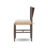 Featuring Jovan Savile Flax Dining Chair With Cushion by Four Hands at Amethyst Home. A seamless addition to your dining collection, a slim-profile dining chair pairs a woven banana leaf seat with a solid oak frame featuring a bentwood back. A tie-fasten seat cushion of high-performance fabric completes the look. Performance fabrics are specially create. Amethyst Home provides interior design, new home construction design consulting, vintage area rugs, and lighting in the Newport Beach metro area.