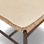 Featuring Jovan Savile Flax Dining Chair With Cushion by Four Hands at Amethyst Home. A seamless addition to your dining collection, a slim-profile dining chair pairs a woven banana leaf seat with a solid oak frame featuring a bentwood back. A tie-fasten seat cushion of high-performance fabric completes the look. Performance fabrics are specially created t. Amethyst Home provides interior design, new home construction design consulting, vintage area rugs, and lighting in the Washington metro area.