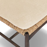 Featuring Jovan Savile Flax Dining Chair With Cushion by Four Hands at Amethyst Home. A seamless addition to your dining collection, a slim-profile dining chair pairs a woven banana leaf seat with a solid oak frame featuring a bentwood back. A tie-fasten seat cushion of high-performance fabric completes the look. Performance fabrics are specially created t. Amethyst Home provides interior design, new home construction design consulting, vintage area rugs, and lighting in the Washington metro area.