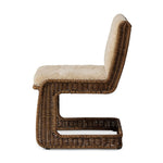 Contours and cantilevers define this Seventies-inspired dining chair. A woven sculptural frame of natural rattan bolsters textural shearling cushions for max comfort.As fans of wabi sabi materials at Amethyst, we love the warm modern inspired Katrine Dining Chair - Beige Shorn Shearling. Amethyst Home provides interior design, new home construction design consulting, vintage area rugs, and lighting in the Miami metro area.