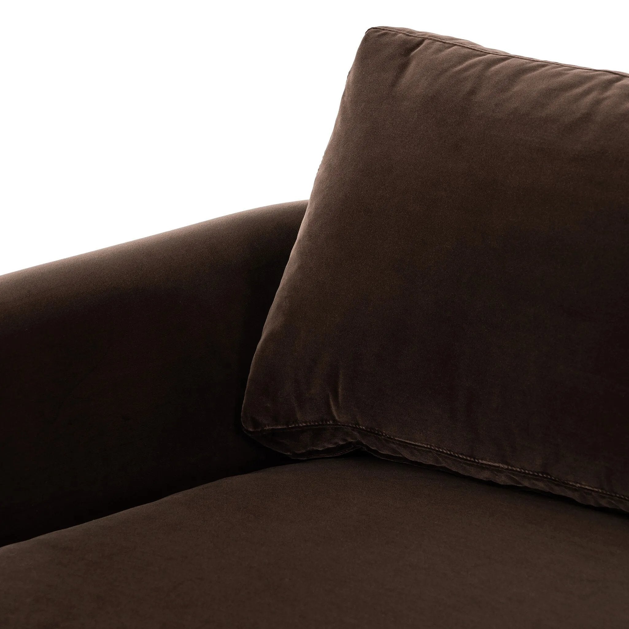 Float-style this unique sofa in a room to show off design details like sleek lines and rear cutouts. Designed with S spring construction, foam and fiber seat cushioning and loose feather-blend back cushions. Upholstered in a soft, velvety cotton. Amethyst Home provides interior design, new home construction design consulting, vintage area rugs, and lighting in the Austin metro area.