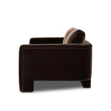Float-style this unique sofa in a room to show off design details like sleek lines and rear cutouts. Designed with S spring construction, foam and fiber seat cushioning and loose feather-blend back cushions. Upholstered in a soft, velvety cotton. Amethyst Home provides interior design, new home construction design consulting, vintage area rugs, and lighting in the Portland metro area.
