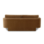 Float-style this unique sofa in a room to show off design details like sleek lines and rear cutouts. Designed with S spring construction, foam and fiber seat cushioning and loose feather-blend back cushions. Upholstered in a soft, velvety cotton in a warm ochre hue. Amethyst Home provides interior design, new home construction design consulting, vintage area rugs, and lighting in the Miami metro area.