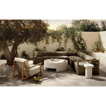 Heavy texture of pumice concrete with a smooth top sets this up as an essential transitional piece for any outdoor style. A statement cylindrical shape lifted by cutout legs contrasts bold design with an airy lightness. Cover or store indoors during inclement weather and when not in use Amethyst Home provides interior design, new home construction design consulting, vintage area rugs, and lighting in the Scottsdale metro area.