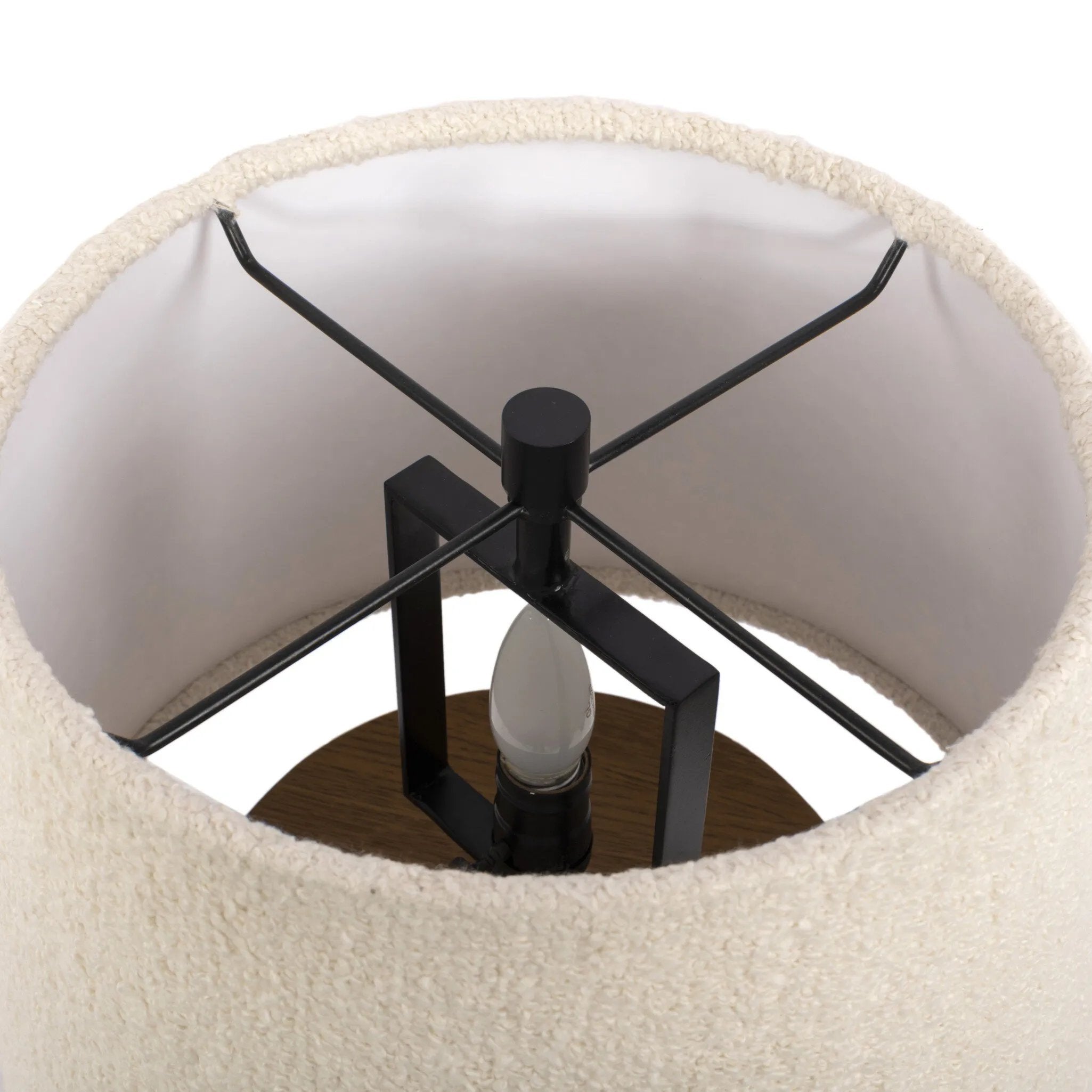 Featuring Kenoa Light Smoked Oak Veneer Table Lamp by Four Hands at Amethyst Home. Dramatic proportions and soft texture define this unique table lamp. Light, smoked oak shapes a cylinder base for an overscaled boucle shade, bringing a playful, monochromatic look to any space. Overall Dimensions: 15.50"w x 15.50"d x 17.00"h. Amethyst Home provides interior design, new home construction design consulting, vintage area rugs, and lighting in the Newport Beach metro area.
