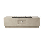This outdoor fire table is a welcoming centerpiece designed for gathering. Made from glass-reinforced concrete, each piece is naturally finished with deep tones of pewter and dark grey. The monolithic shape is completed with lavastones in the center, bringing together a bold, monochromatic look. Amethyst Home provides interior design, new home construction design consulting, vintage area rugs, and lighting in the Miami metro area.