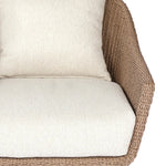Featuring Koe Ellor Beige Outdoor Chair by Four Hands at Amethyst Home. Bring texture outside. Inspired by the classic tulip shape, this outdoor swivel chair features a sculptural, woven faux hyacinth frame and a deep seat and loose back cushion in 100% olefin, known for its UV-resistant, water-repellent and quick-drying abilities. Cover or store indoors durin. Amethyst Home provides interior design, new home construction design consulting, vintage area rugs, and lighting in the Austin metro area.