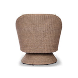Featuring Koe Ellor Beige Outdoor Chair by Four Hands at Amethyst Home. Bring texture outside. Inspired by the classic tulip shape, this outdoor swivel chair features a sculptural, woven faux hyacinth frame and a deep seat and loose back cushion in 100% olefin, known for its UV-resistant, water-repellent and quick-drying abilities. Cover or store indoors dur. Amethyst Home provides interior design, new home construction design consulting, vintage area rugs, and lighting in the Portland metro area.