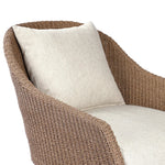 Featuring Koe Ellor Beige Outdoor Chair by Four Hands at Amethyst Home. Bring texture outside. Inspired by the classic tulip shape, this outdoor swivel chair features a sculptural, woven faux hyacinth frame and a deep seat and loose back cushion in 100% olefin, known for its UV-resistant, water-repellent and quick-drying abilities. Cover or store indoor. Amethyst Home provides interior design, new home construction design consulting, vintage area rugs, and lighting in the Winter Garden metro area.