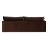 Designed to mimic the casual comfort of a feather duvet, slightly flared arms frame feather-blend cushioning upholstered in a cocoa-colored cotton, for a relaxed look and sink-in feel. Fluff cushions regularly to maintain appearance Amethyst Home provides interior design, new home construction design consulting, vintage area rugs, and lighting in the Miami metro area.