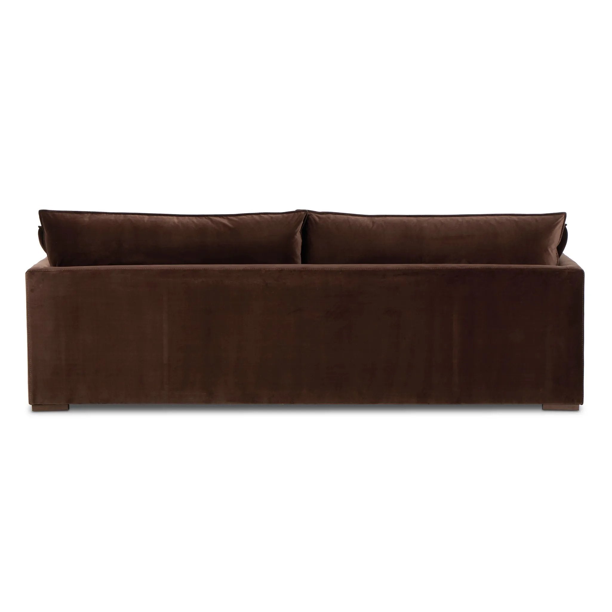 Designed to mimic the casual comfort of a feather duvet, slightly flared arms frame feather-blend cushioning upholstered in a cocoa-colored cotton, for a relaxed look and sink-in feel. Fluff cushions regularly to maintain appearance Amethyst Home provides interior design, new home construction design consulting, vintage area rugs, and lighting in the Miami metro area.