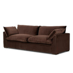 Designed to mimic the casual comfort of a feather duvet, slightly flared arms frame feather-blend cushioning upholstered in a cocoa-colored cotton, for a relaxed look and sink-in feel. Fluff cushions regularly to maintain appearance Amethyst Home provides interior design, new home construction design consulting, vintage area rugs, and lighting in the Omaha metro area.