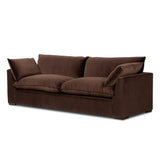 Designed to mimic the casual comfort of a feather duvet, slightly flared arms frame feather-blend cushioning upholstered in a cocoa-colored cotton, for a relaxed look and sink-in feel. Fluff cushions regularly to maintain appearance Amethyst Home provides interior design, new home construction design consulting, vintage area rugs, and lighting in the Omaha metro area.
