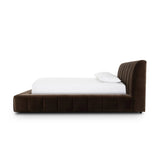 Wide, vertical channeling and low styling speak to the modish Italian influence of this softly textured bed upholstered in cream high-performance fabric. Performance fabrics are specially created to withstand spills, stains, high traffic and wear, ensuring long-term comfort and unmatched durability Amethyst Home provides interior design, new home construction design consulting, vintage area rugs, and lighting in the Park City metro area.