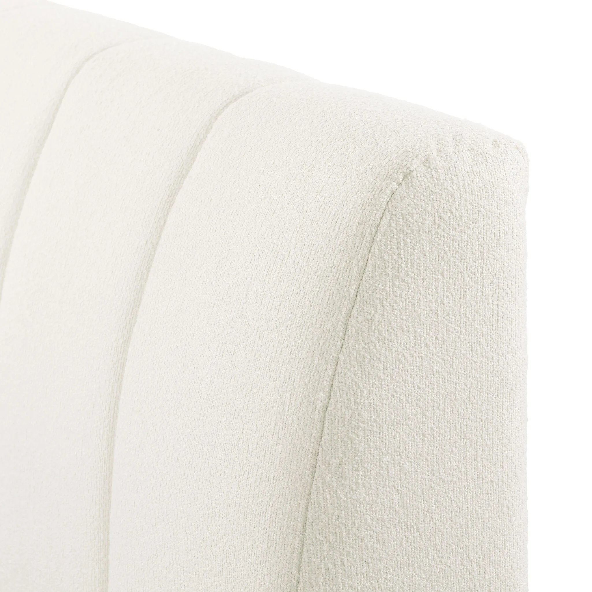 Wide, vertical channeling and low styling speak to the modish Italian influence of this softly textured bed upholstered in cream high-performance fabric. Performance fabrics are specially created to withstand spills, stains, high traffic and wear, ensuring long-term comfort and unmatched durability Amethyst Home provides interior design, new home construction design consulting, vintage area rugs, and lighting in the Boston metro area.