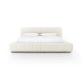 Wide, vertical channeling and low styling speak to the modish Italian influence of this softly textured bed upholstered in cream high-performance fabric. Performance fabrics are specially created to withstand spills, stains, high traffic and wear, ensuring long-term comfort and unmatched durability Amethyst Home provides interior design, new home construction design consulting, vintage area rugs, and lighting in the Calabasas metro area.