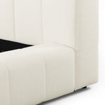 Wide, vertical channeling and low styling speak to the modish Italian influence of this softly textured bed upholstered in cream high-performance fabric. Performance fabrics are specially created to withstand spills, stains, high traffic and wear, ensuring long-term comfort and unmatched durability Amethyst Home provides interior design, new home construction design consulting, vintage area rugs, and lighting in the Charlotte metro area.