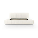 Wide, vertical channeling and low styling speak to the modish Italian influence of this softly textured bed upholstered in cream high-performance fabric. Performance fabrics are specially created to withstand spills, stains, high traffic and wear, ensuring long-term comfort and unmatched durability Amethyst Home provides interior design, new home construction design consulting, vintage area rugs, and lighting in the Des Moines metro area.