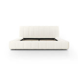 Wide, vertical channeling and low styling speak to the modish Italian influence of this softly textured bed upholstered in cream high-performance fabric. Performance fabrics are specially created to withstand spills, stains, high traffic and wear, ensuring long-term comfort and unmatched durability Amethyst Home provides interior design, new home construction design consulting, vintage area rugs, and lighting in the Des Moines metro area.