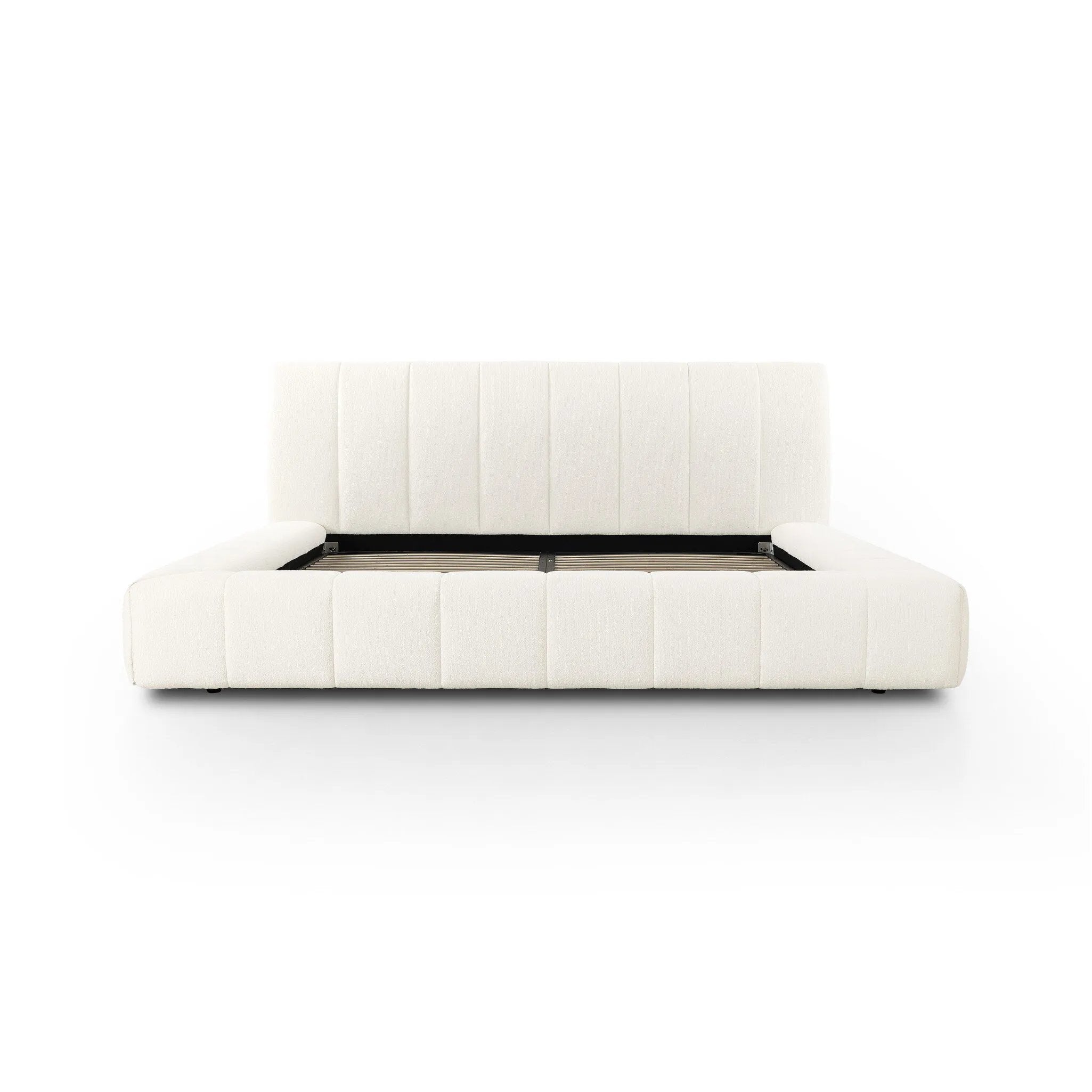Wide, vertical channeling and low styling speak to the modish Italian influence of this softly textured bed upholstered in cream high-performance fabric. Performance fabrics are specially created to withstand spills, stains, high traffic and wear, ensuring long-term comfort and unmatched durability Amethyst Home provides interior design, new home construction design consulting, vintage area rugs, and lighting in the Des Moines metro area.