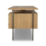 Featuring Lauren Natural Resawn Oak Desk by Four Hands at Amethyst Home. Made from solid oak and reclaimed peroba, a legal-style desk offers major storage with dual cabinetry, including file storage for legal and letter-size documents. A floating top and iron legs keep the look modern and light. This piece is designed in collaboration with Thomas Bina. F. Amethyst Home provides interior design, new home construction design consulting, vintage area rugs, and lighting in the Laguna Beach metro area.