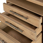 Featuring Lauren Natural Resawn Oak Desk by Four Hands at Amethyst Home. Made from solid oak and reclaimed peroba, a legal-style desk offers major storage with dual cabinetry, including file storage for legal and letter-size documents. A floating top and iron legs keep the look modern and light. This piece is designed in collaboration with Thomas Bina. Four Han. Amethyst Home provides interior design, new home construction design consulting, vintage area rugs, and lighting in the Tampa metro area.