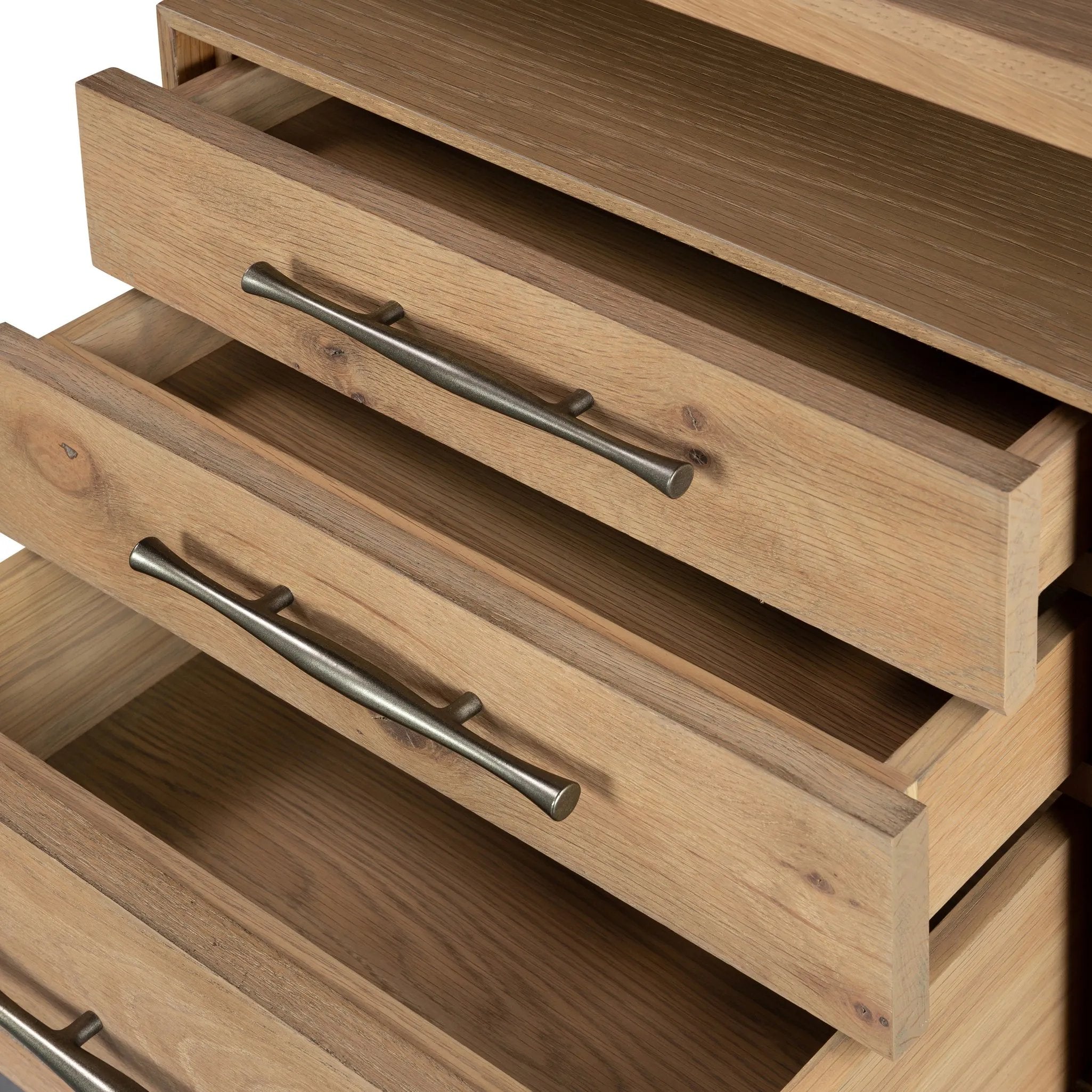 Featuring Lauren Natural Resawn Oak Desk by Four Hands at Amethyst Home. Made from solid oak and reclaimed peroba, a legal-style desk offers major storage with dual cabinetry, including file storage for legal and letter-size documents. A floating top and iron legs keep the look modern and light. This piece is designed in collaboration with Thomas Bina. Four Han. Amethyst Home provides interior design, new home construction design consulting, vintage area rugs, and lighting in the Tampa metro area.