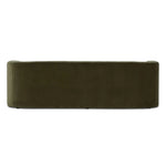 Lounge or entertain on this velvety bench-style sofa. The solid wood frame features a gentle curve at the front, while the olive performance fabric introduces rich, unexpected color to the living area. Performance fabrics are specially created to withstand spills, stains, high traffic and wear, ensuring long-term comfort and unmatched durability. Amethyst Home provides interior design, new home construction design consulting, vintage area rugs, and lighting in the Nashville metro area.