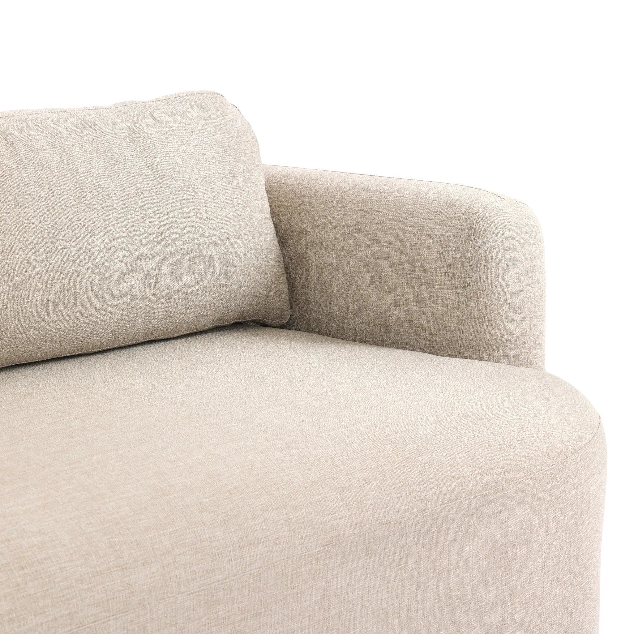 Settle into comfort outdoors. An inviting outdoor sofa features a rounded, inflated silhouette crafted from solid FSC®-certified teak. Finished in high-performance upholstery, with welcoming wide arms and loose back cushions for easy lounging. Cover or store indoors during inclement weather and when not in use Amethyst Home provides interior design, new home construction design consulting, vintage area rugs, and lighting in the Seattle metro area.