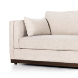 Traditional goes modern. Doubled-stacked arms and cushioning make for a layered look with maximum comfort, while high-performance upholstery is great for everyday lounging. Finished in an auburn walnut, a 360 plinth-style base offers a touch of contrast. Amethyst Home provides interior design, new home construction design consulting, vintage area rugs, and lighting in the Houston metro area.