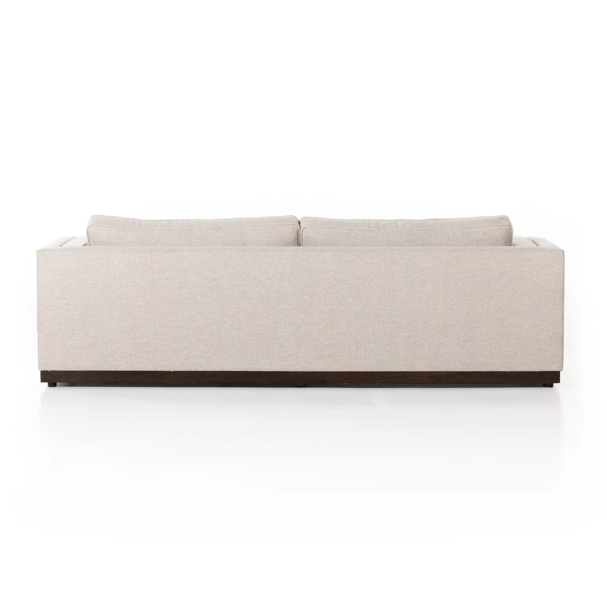 Traditional goes modern. Doubled-stacked arms and cushioning make for a layered look with maximum comfort, while high-performance upholstery is great for everyday lounging. Finished in an auburn walnut, a 360 plinth-style base offers a touch of contrast. Amethyst Home provides interior design, new home construction design consulting, vintage area rugs, and lighting in the Los Angeles metro area.