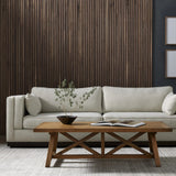 Traditional goes modern. Doubled-stacked arms and cushioning make for a layered look with maximum comfort, while high-performance upholstery is great for everyday lounging. Finished in an auburn walnut, a 360 plinth-style base offers a touch of contrast. Amethyst Home provides interior design, new home construction design consulting, vintage area rugs, and lighting in the Miami metro area.