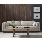 Traditional goes modern. Doubled-stacked arms and cushioning make for a layered look with maximum comfort, while high-performance upholstery is great for everyday lounging. Finished in an auburn walnut, a 360 plinth-style base offers a touch of contrast. Amethyst Home provides interior design, new home construction design consulting, vintage area rugs, and lighting in the Newport Beach metro area.