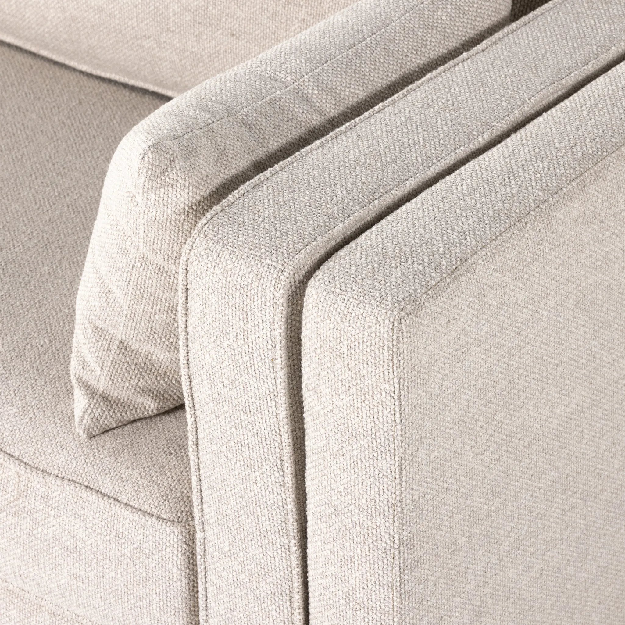 Traditional goes modern. Doubled-stacked arms and cushioning make for a layered look with maximum comfort, while high-performance upholstery is great for everyday lounging. Finished in an auburn walnut, a 360 plinth-style base offers a touch of contrast. Amethyst Home provides interior design, new home construction design consulting, vintage area rugs, and lighting in the San Diego metro area.