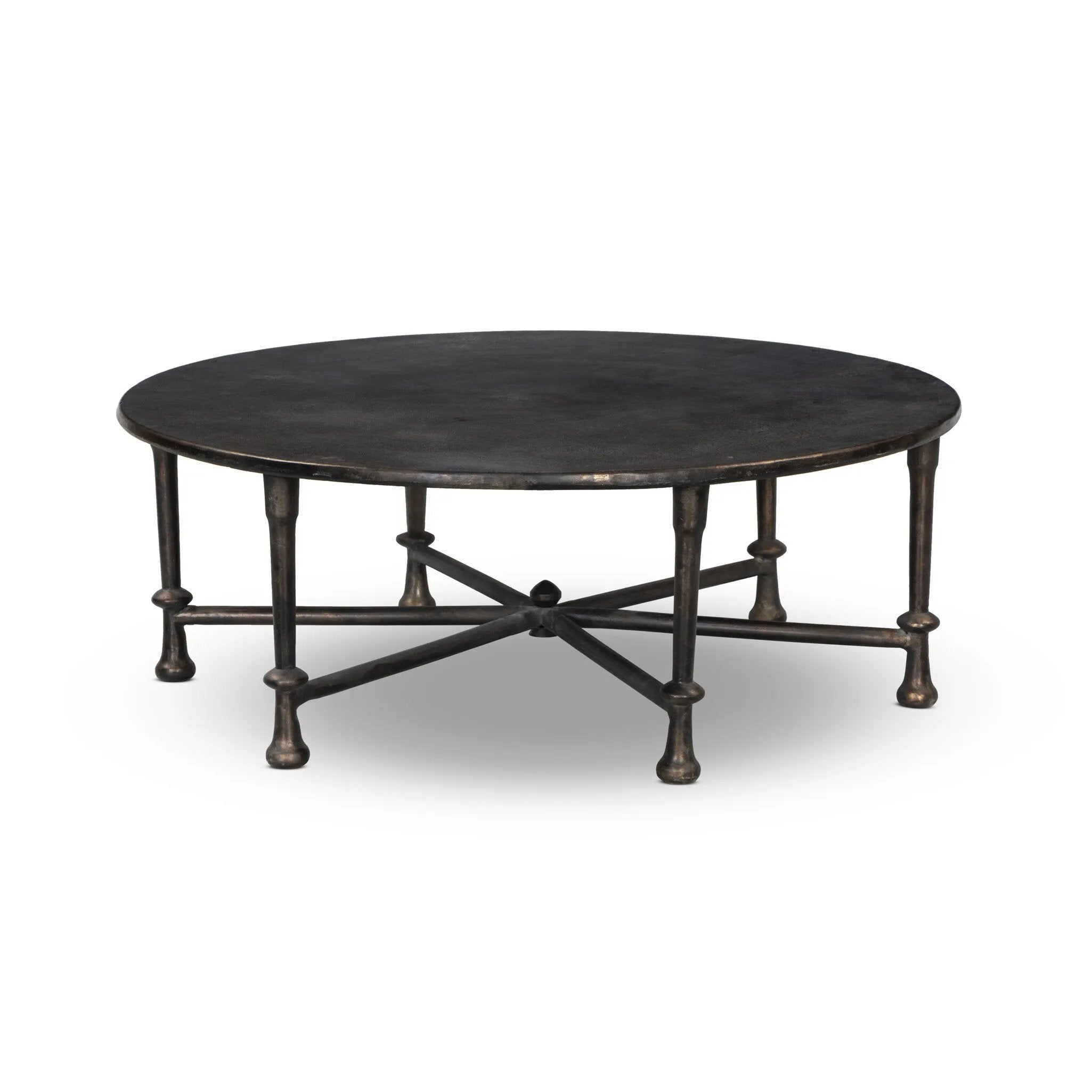 Cast aluminum shapes this statement outdoor coffee table. Each of the six legs features turned detailing, finished in a distressed bronze that highlights the subtle movement of the material. A design collaboration by Amber Lewis and Four Hands. This item has limited online distribution and may not be sold on websites without prior approval. Amethyst Home provides interior design, new home construction design consulting, vintage area rugs, and lighting in the Winter Garden metro area.