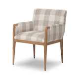 Featuring Ledger Dresden Pebble Dining Chair by Four Hands at Amethyst Home. A patterned dining chair that’s all about comfort. Checkered-print upholstery is framed by light, warm oak, while a boxy profile and higher arms feel prime for the head of the table. Overall Dimensions: 24.50"w x 26.00"d x 33.25"h. Amethyst Home provides interior design, new home construction design consulting, vintage area rugs, and lighting in the San Diego metro area.